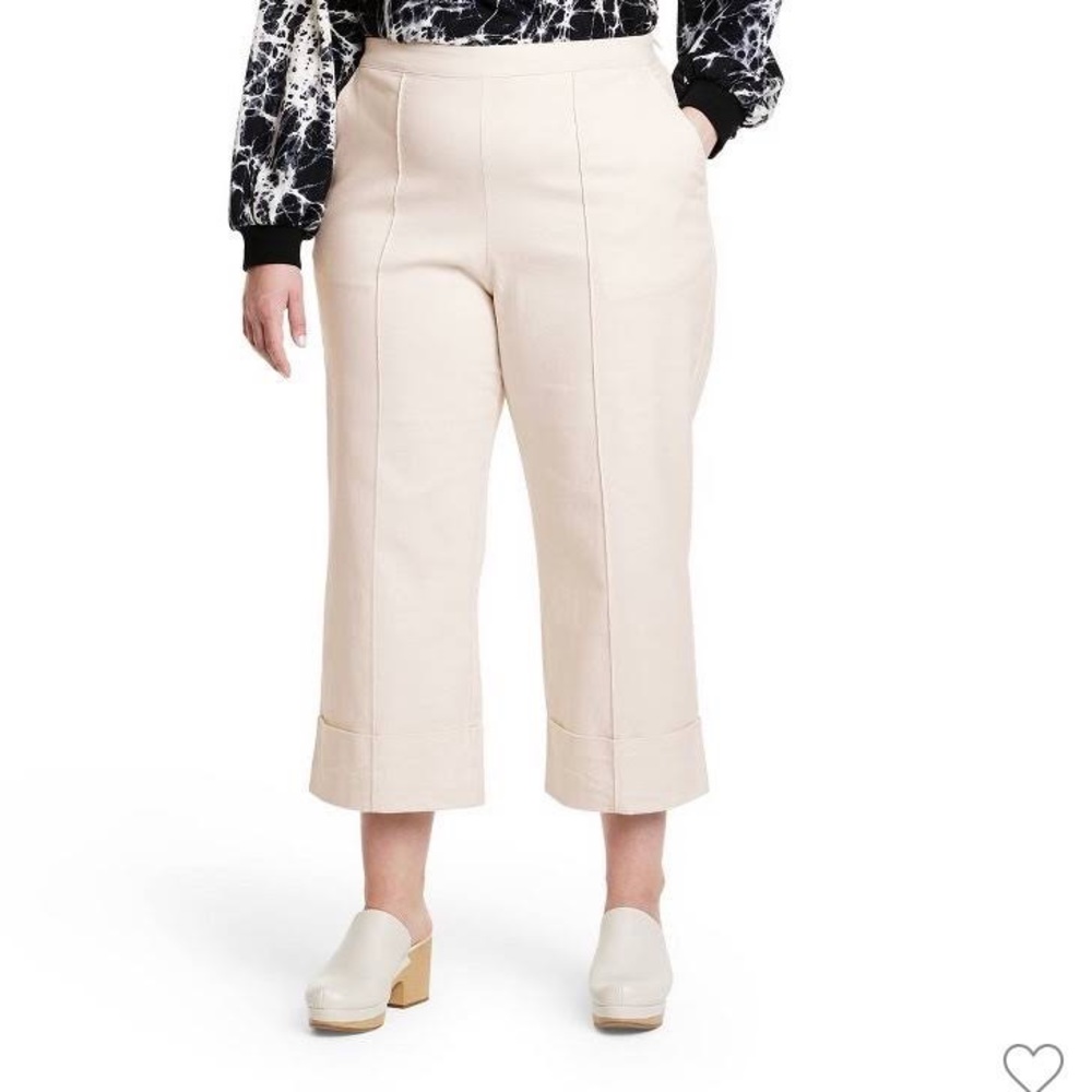 NWT Rachel Comey Cream High-Rise Cuff Straight Leg Cropped Pants